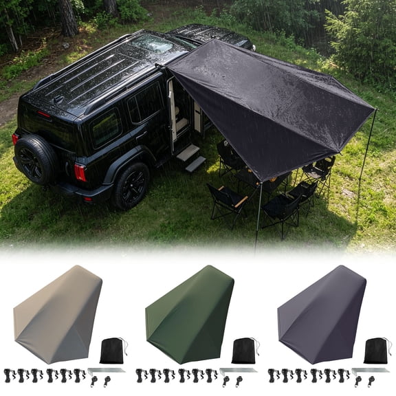 SUV Car Side Awning Roof Top Tent, Suction Cup UV Protection Sun Shade, Waterproof Canopy for Outdoor Camping Travel Picnic Driving Tour (Silver-coated Black)