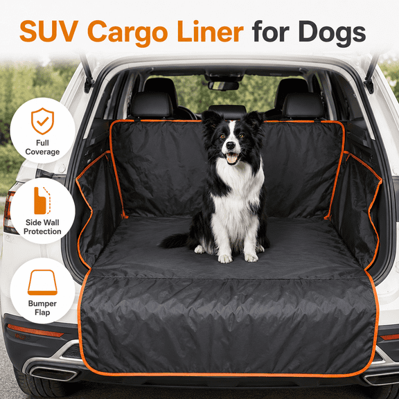 SUV Cargo Liner for Dogs, Water-Repellent Car Trunk Cover with Side Wall and Bumper Protection, Foldable Pet Cargo Area Protector for SUVs, Hatchbacks and Crossovers, Dog Travel Mat for Hair, Mud and