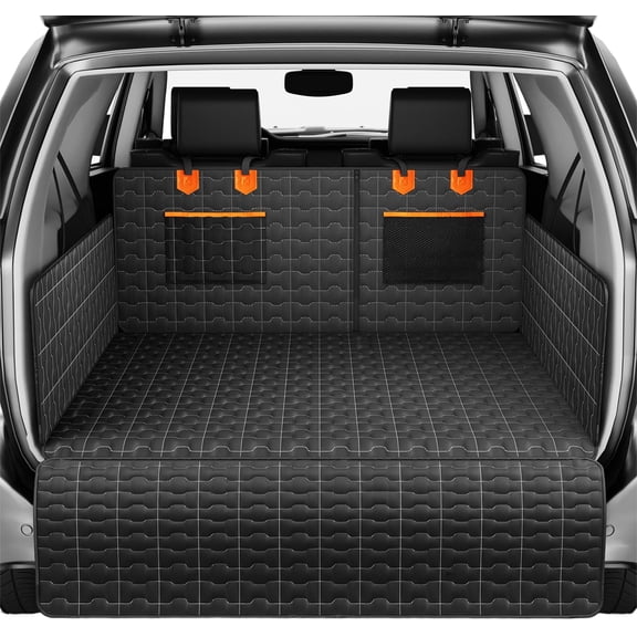 SUV Cargo Liner for Dogs, Waterproof Dog Trunk Cover with Bumper Flap Protector, Pet Cargo Mat for SUVs Sedans Vans, Non-Slip Scratchproof Dog Seat CoverLarge Size Universal Fit, Black