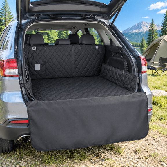 SUV Cargo Liner for Dogs, Black Nonslip Trunk Mat Waterproof Protector with Bumper Flap