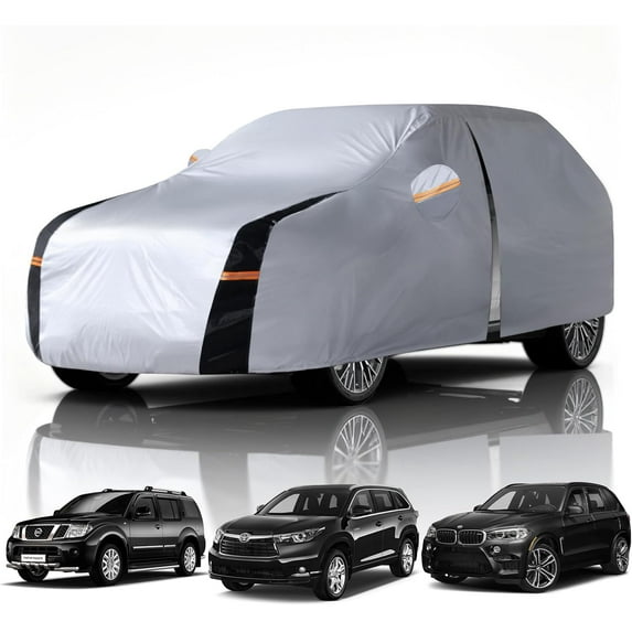 SUV Cover 100% Waterproof All Weather, 10 Layers Outdoor Car Covers for Automobiles - Sun & Rain Protector. Custom Fit Highlander, Honda Pilot, GMC Acadia, Pathfinder, Atlas, etc. S3 (See Size Chart)