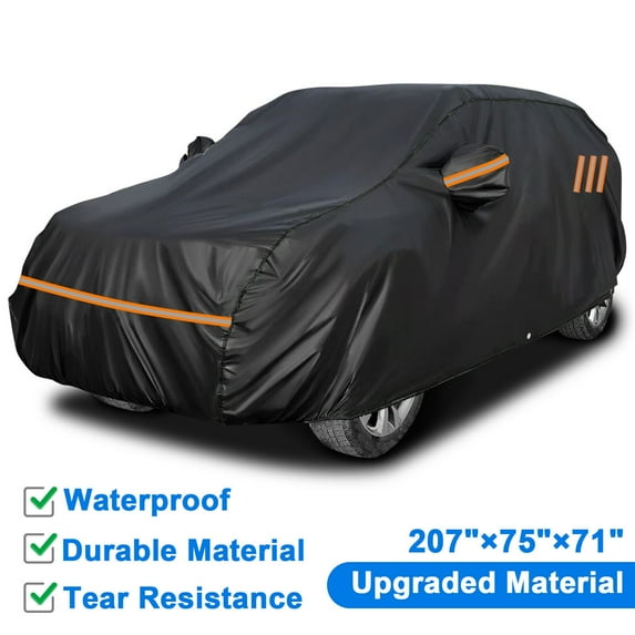SUV Full Car Cover Upgraded Material Waterproof Car Cover Outdoor Sun UV Rain Protection Black