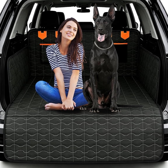SUV Liner for Dogs, Waterproof Dog Trunk Cover with Bumper Flap Protector, PU Large Size Universal Fit, Black