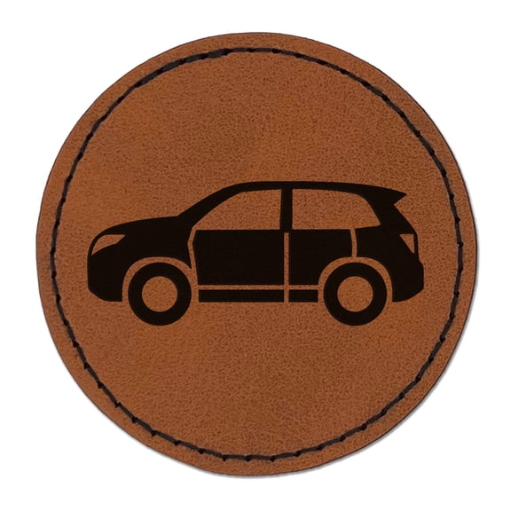 SUV Sports Utility Automobile Vehicle 2.5" Faux Leather Round Engraved Iron-On Patch - Brown