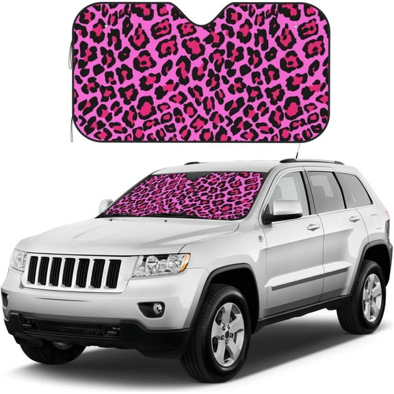 SUV Truck Car Windshield Sunshade UV Protection, Pink Dots Wild Cheetah Leopard Print Front Window Protector, Windproof Sunshades Snow Protection Cover, 2 Sizes