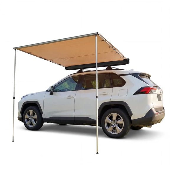SUV & Truck Roof Rack Awning, Retractable UV50+ Waterproof 600D Oxford Canopy with Adjustable Poles 59*78.7 inch