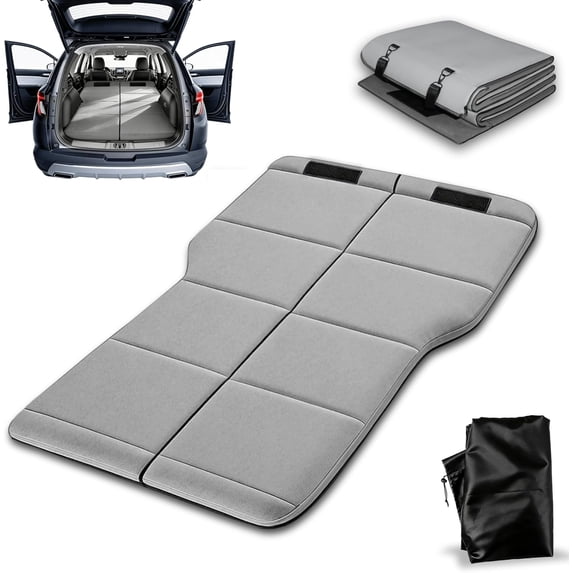 SUV Trunk Travel Bed, Foldable Non-Inflatable Memory Foam Camping Mattress, Thickened Portable SUV Trunk Sleeping Pad, Air Mattress Upgrade for Camping & Travel Essentials, Outdoor Sleeping Bed, Gray