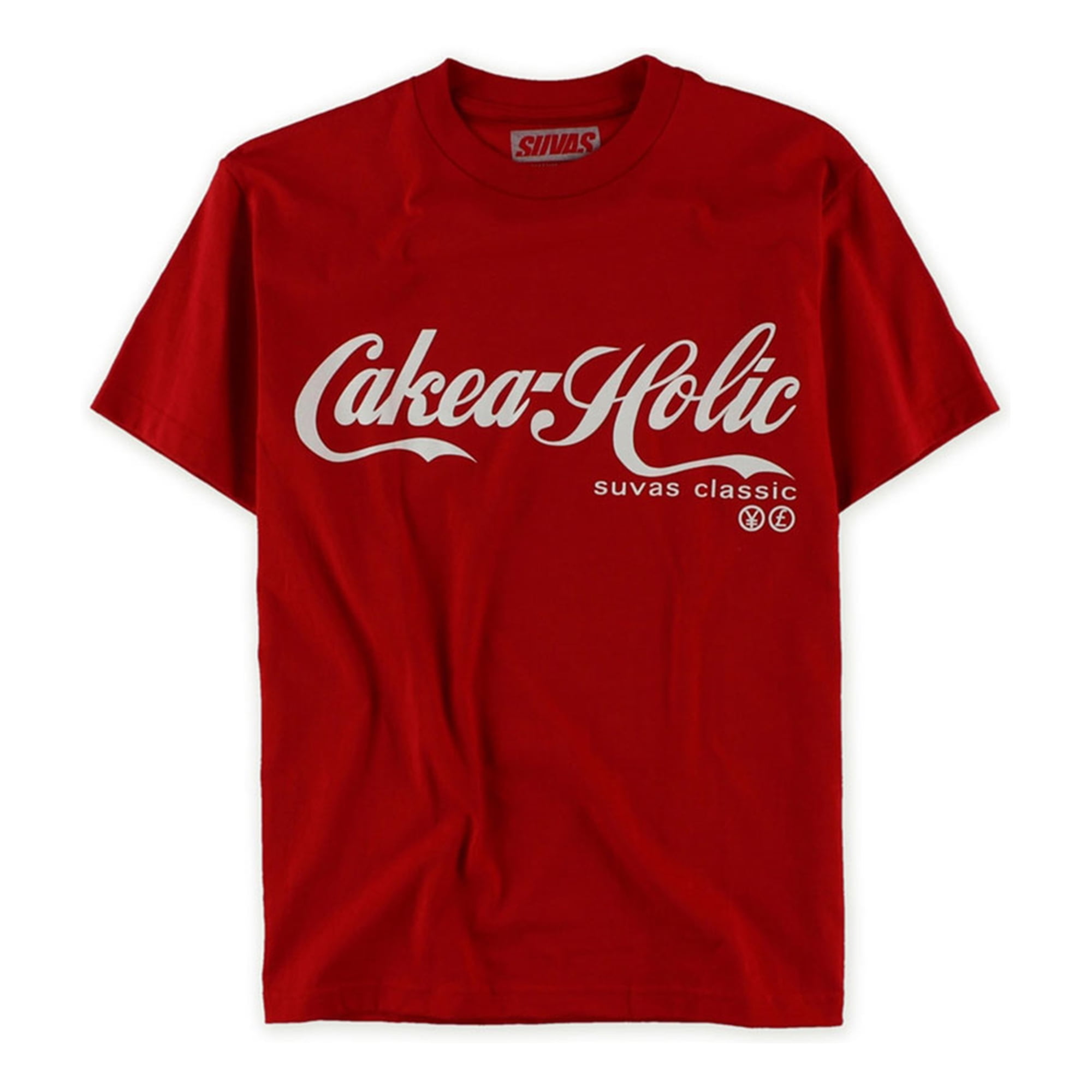 SUVAS Mens Cake A Holic Logo Graphic T-Shirt, Red, Medium