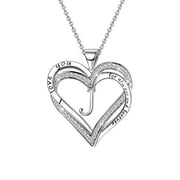 SUWHWEA Christmas Gifts Jewelry Ladies Double Heart Diamond Necklace With 26 English Letters Couple Necklace on Clearance