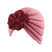 SUWHWEA Christmas gift for family Children's Woolen Warm Hat Autumn And Winter Match Flower Knitted Hat Big Holiday Ssavings