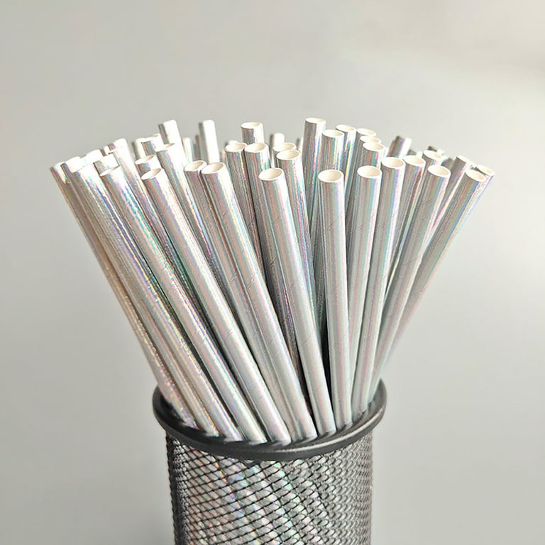 Disposable Paper Straws Glitter Pearl Film Straws Rainbow Straws