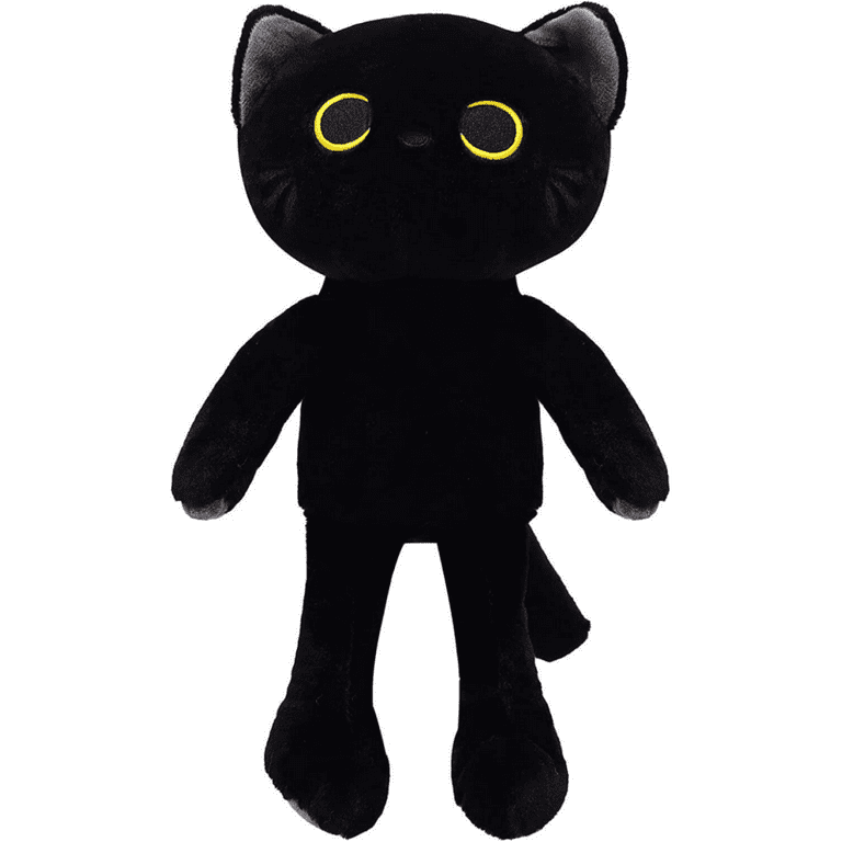 SUWJELANY Black Cat Plushie Toy, Kawaii Cartoon Stuffed
