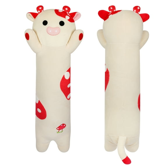 SUWJELANY Plush Body Pillow - Long Cow Plush Body Pillow,20" Cute Mushroom Cow Stuffed Animals,Gift for Kids Girlfriend Birthdays Christmas