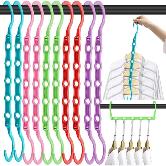 SUWU 10 PCS Space Saving Hangers, 5-Hole Magic Hangers - Sturdy Plastic Hanger, Closet Organizers for Clothes Storage, College Dorm Essentials, Home Organization (Color)