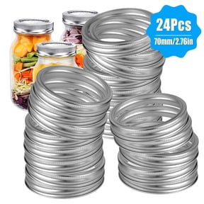 SUWU 24pcs Mason Jar Replacement Rings, 70mm Regular Mouth Canning Lid Bands, Reusable and Leak-Proof, Silver