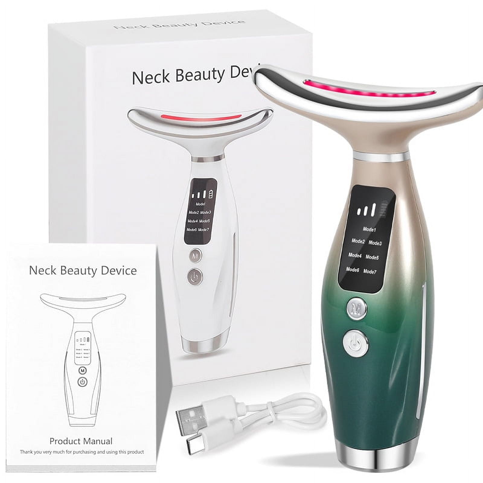 SUWU 7-in-1 Neck and Face Grooming Device with Red Light Therapy, 3 Vibration Modes and Ergonomic Design to Firm Skin and Eliminate Wrinkles,Green