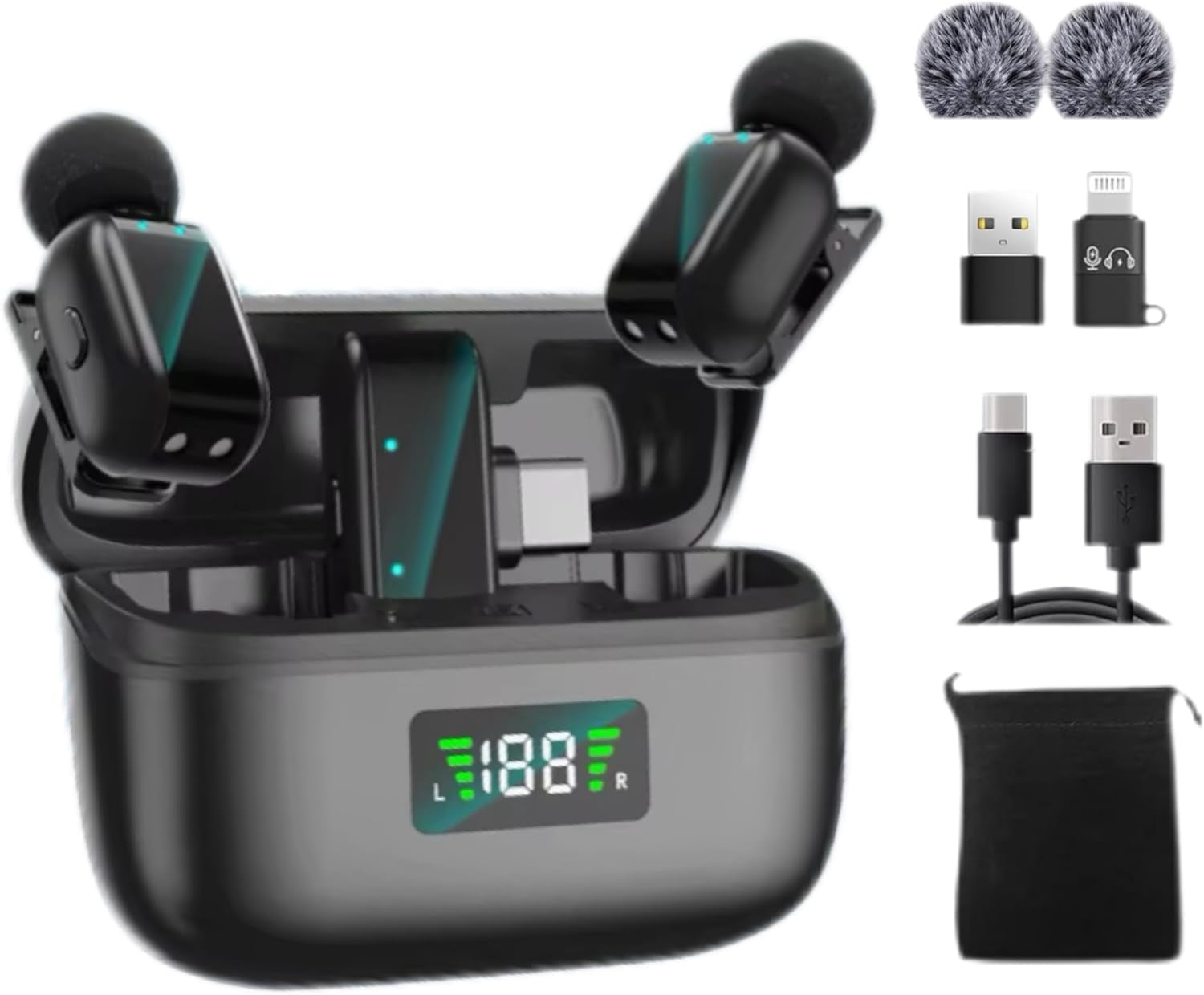 SUWU DT-MiniMic Wireless Lavalier Microphone | Ultra-Compact 5g | 30H Battery with Charging Case | 3 Levels AI Noise Cancellation | 32kHz / 16-bit | 328ft Range Clip-On Mic for for iPhone Android PC