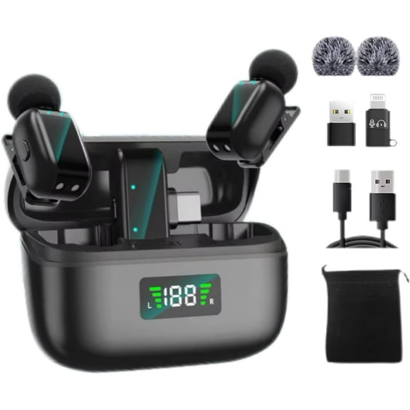 SUWU DT-MiniMic Wireless Lavalier Microphone | Ultra-Compact 5g | 30H Battery with Charging Case | 3 Levels AI Noise Cancellation | 32kHz / 16-bit | 328ft Range Clip-On Mic for for iPhone Android PC