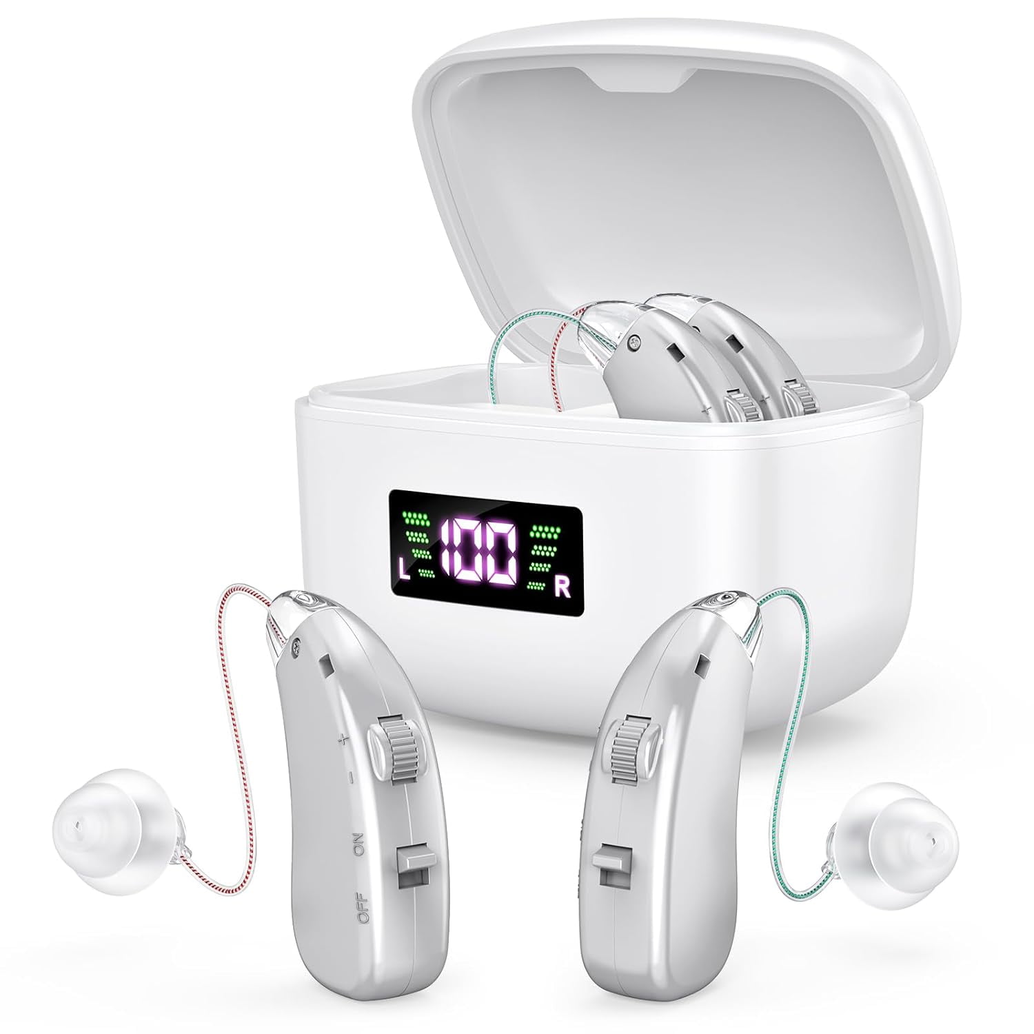 SUWU Hearing Aid for the Elderly-Easy to Operate-One Touch Adjustment-Built-in Noise Reduction-Rechargeable Hearing Aids (Silver)