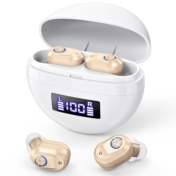 SUWU Hearing Aids, Digital Rechargeable Hearing Aids for Seniors with Noise Cancelling, Hearing Assist Device for Hearing Loss, Mini CIC In Ear Hearing Amplifiers with Display Charging Case