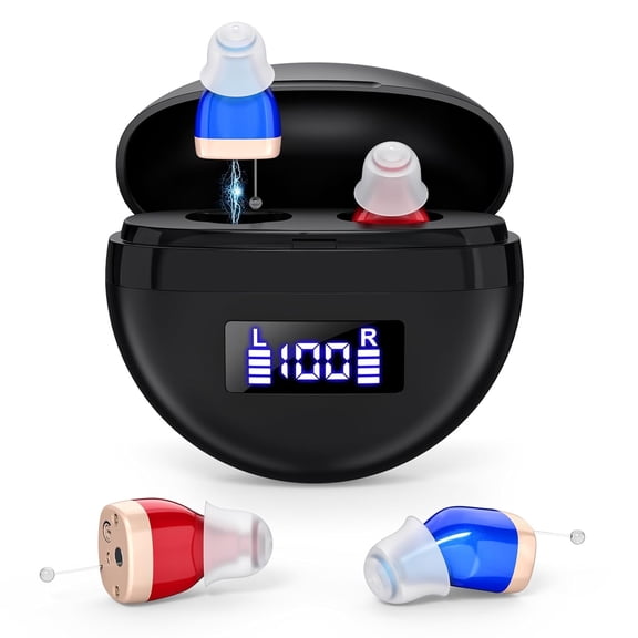SUWU Hearing Aids, Digital Rechargeable Hearing Aids for Seniors with Noise Cancelling, Hearing Assist Device for Hearing Loss, Mini CIC In Ear Hearing Amplifiers with Display Charging Case