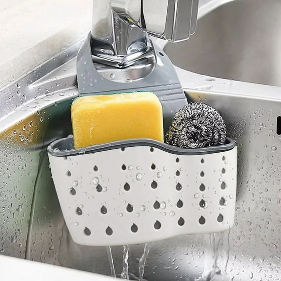SUWU Kitchen Hanging Sponge Holder, Adjustable Sink Caddy Organizer Liquid Drainer Brush Rack ​for Scrubber Dish Brush