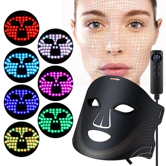 SUWU Led Face Mask Red Light Therapy Mask for Face, 7 Colors LED Facial Skin Care Mask with Remote, 3 Light Modes - Eye Protection - Timing Function - Portable Skincare Device Home Use 180 LED Beads