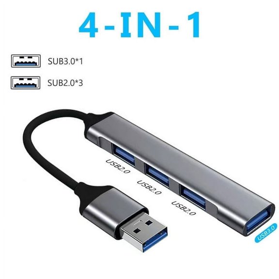 SUWU Mini USB Hub Expansion, 4-port USB 3.0 Hub expander, 2.0 Hub, USB Adapter Station, Slim Portable Data Hub, Suitable for Laptop, iMac Pro, MacBook Air, Mac, Laptop, USB Splitter Aluminum