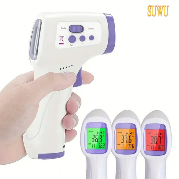 SUWU No-Touch Digital Thermometer - Accurate & Fast 1-Second Fever Detection with Alarm, Easy-to-Read LCD Display, Battery Operated (2 AA Not Included)