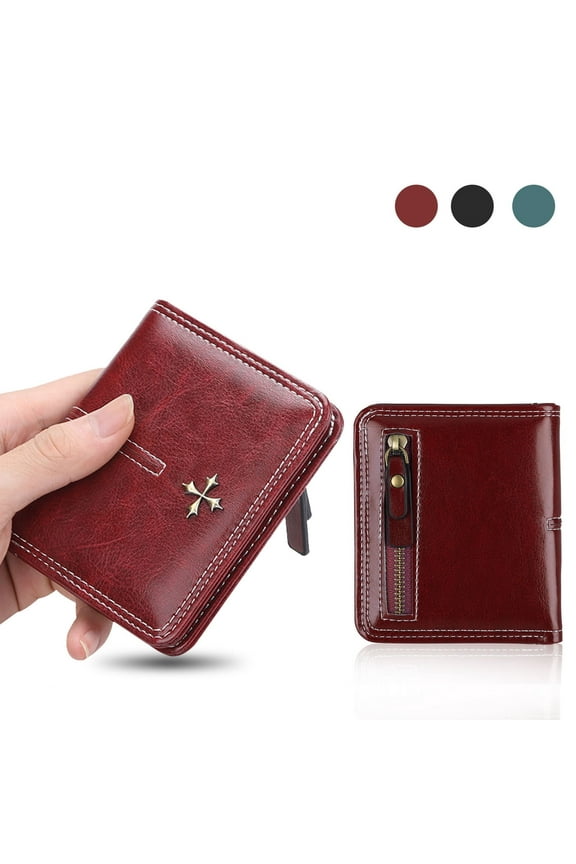PU Leather Short Wallet for Women, Small Bifold Wallet, Stylish Buckle Card Holder