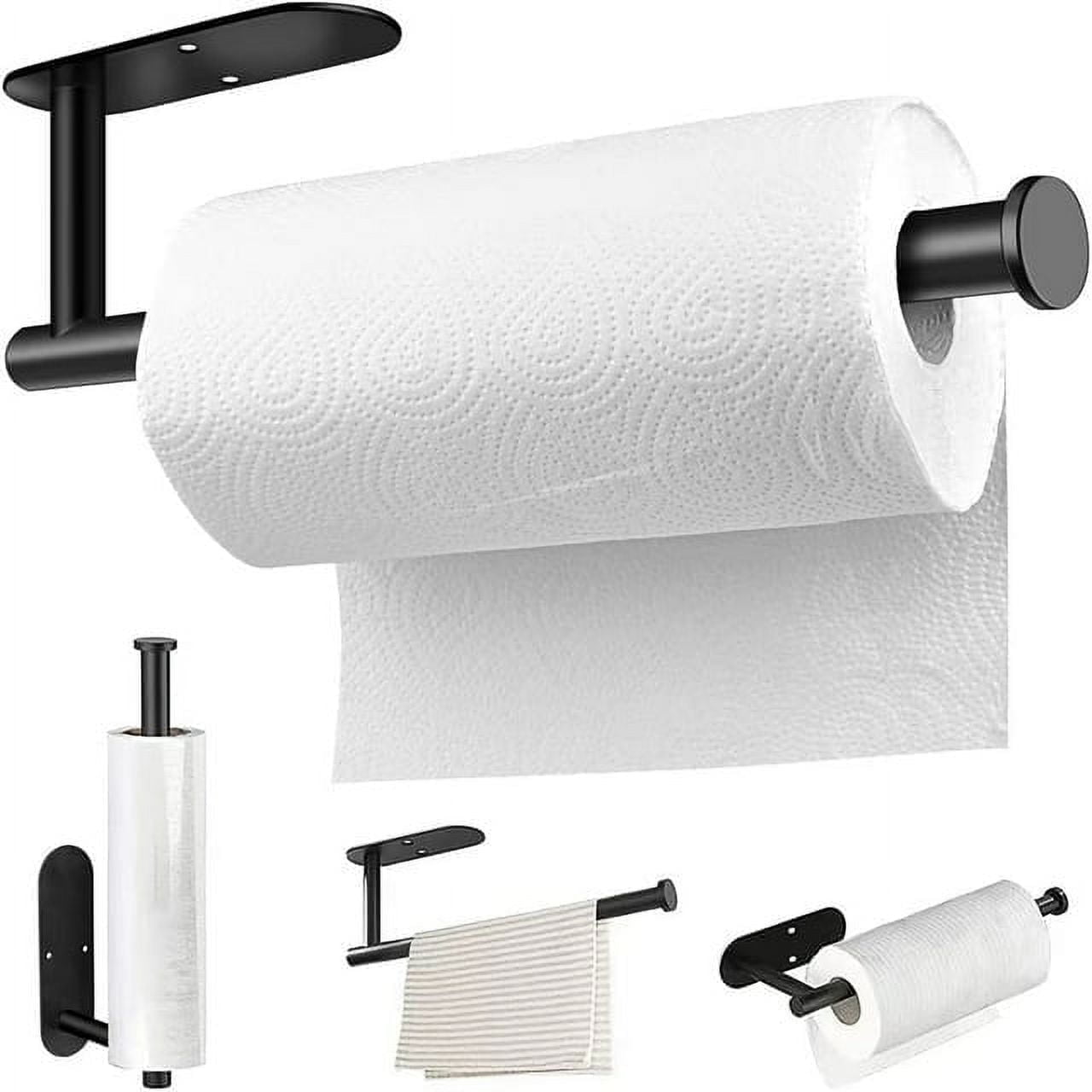 SUWU Paper Towel Holder Wall Mount, 11 inch Adhesive and No Drilling Under Cabinet Paper Towel Holder for Kitchen, Paper Towel Roll Holder Stick to Wall, SUS304 Stainless Steel(Black)