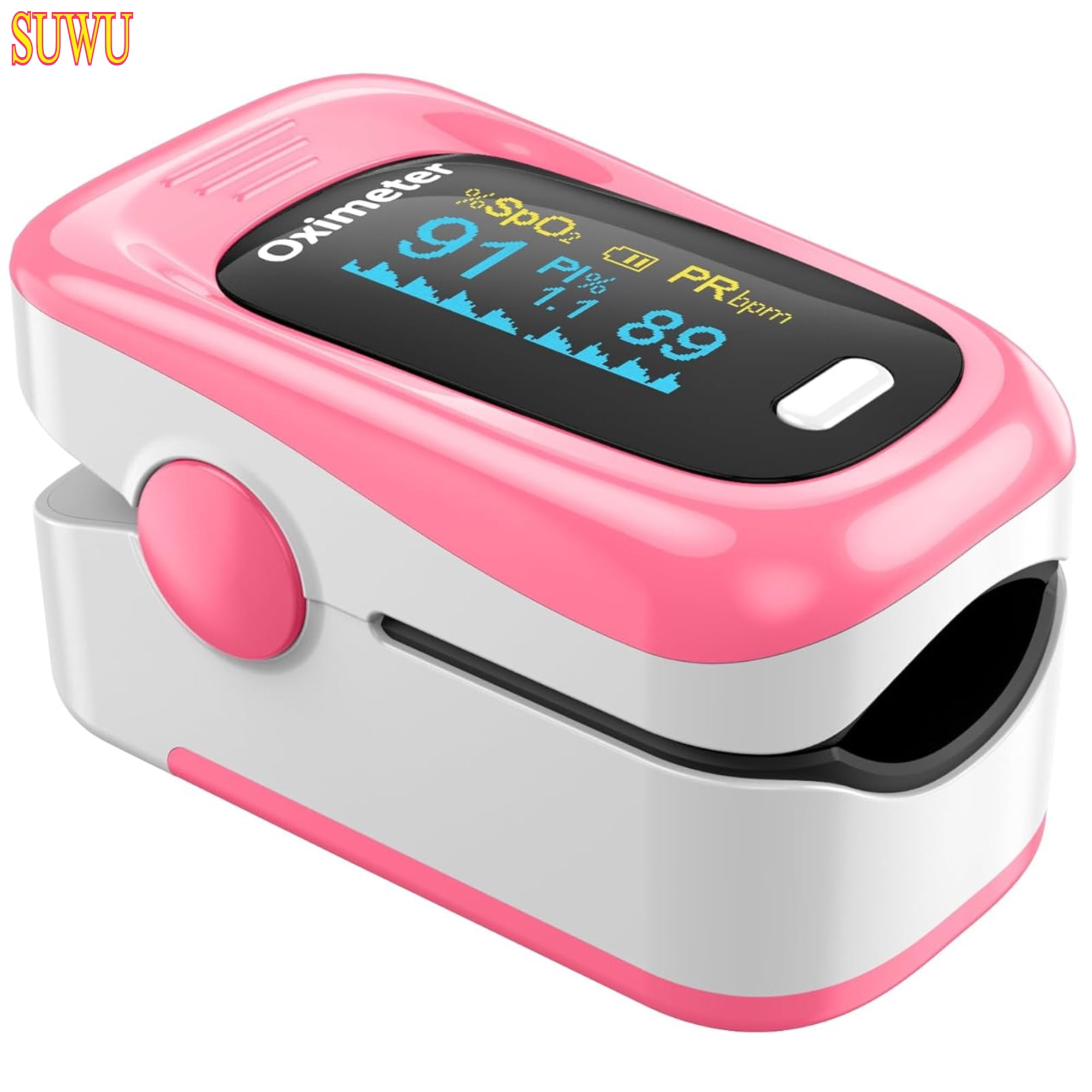 SUWU Pulse Oximeter with Fast & High-precision SpO2 Measurement, Blood Oxygen Saturation & Pulse Rate Monitoring, Rotatable OLED Screen with Large Fonts (Pink)
