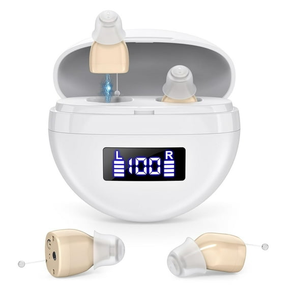 SUWU Rechargeable Digital Hearing Aids for the Elderly, Almost Invisible, with Noise Cancellation, Suitable for Hearing Loss Adults, Behind-the-Ear Hearing Aids, Easy to Control