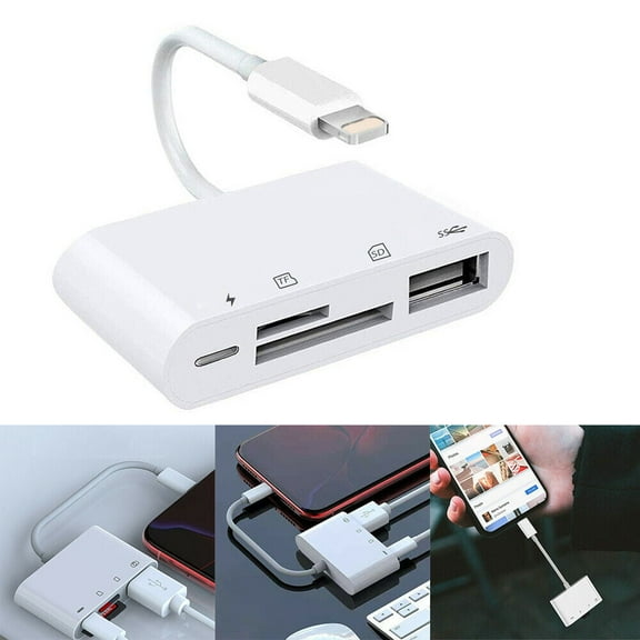 SUWU SD Card Reader for iPhone, USB Camera Adapter 4 in 1 USB Adapter Compatible SD/TF Card, Memory Card Reader Portable USB Adapter for iPhone iPod iPad IOS 12