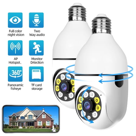 SUWU Security Camera Wireless WIFI Light Bulb for Home Outdoor with Night Vision 1080 HD 2 Pack