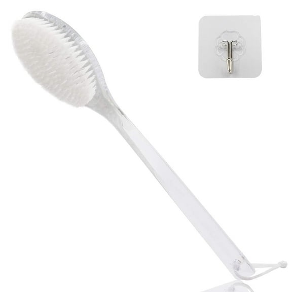 SUWU Shower Back Scrubber, 14.2" Long Handle Exfoliating Brush, Back Bath Brush for Shower, Soft Body Massager for Women Men, White