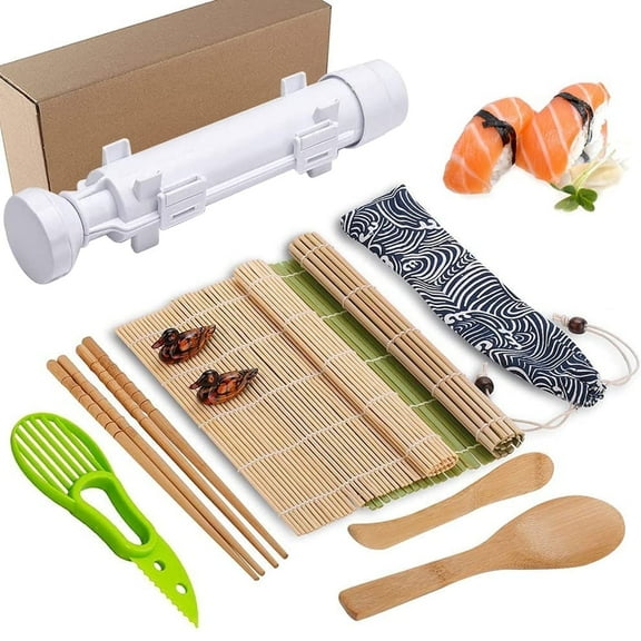 SUWU Sushi Making Kits,DIY Sushi Makers Kit Tools for Beginners and Professionals Giftsushi set with Bamboo Sushi Rolling Mat Set, sushi mold, Two-Compartment Spice Plate, Knife, Chopsticks