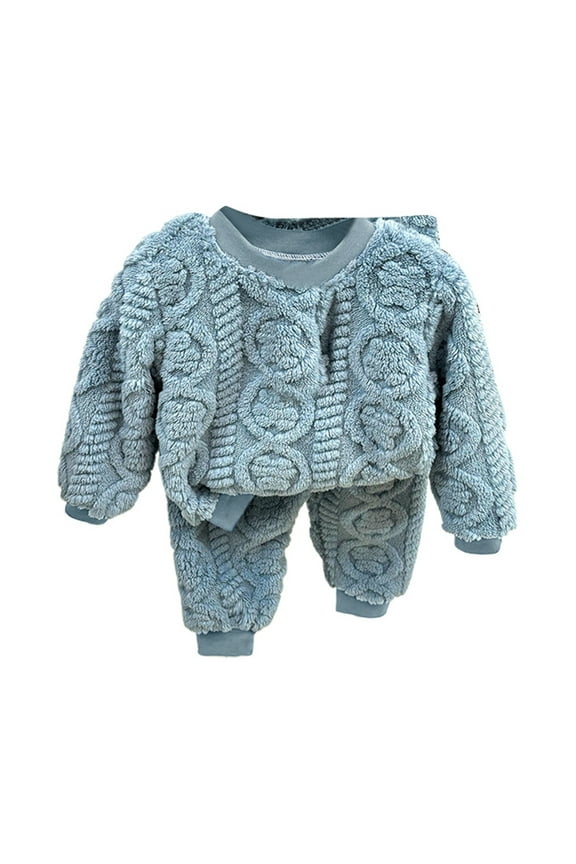 2 Piece Toddler Kids Boys Girls Winter Pyjama Set Warm Flannel Sleepwear Set Tops Pants Outfits Soft Pajamas for Boys Blue 3-4 Years