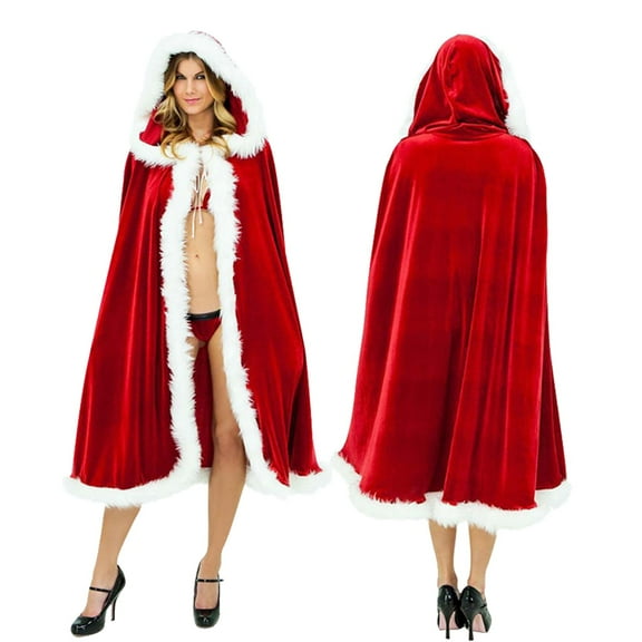 SUXIAN Adult Christmas Cloak Velvet Santa Cape Unisex Hooded Wrap for Holiday Performances and Festive Events Red One Size