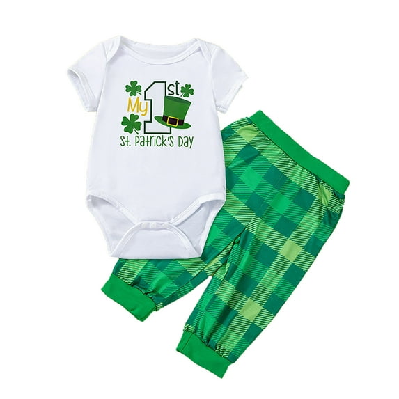 SUXIAN Baby Boy Outfits St Patricks Day Outfit Two Bodysuit Romper and Pant Set for 0-24 Months Dark Green 12-24 Months
