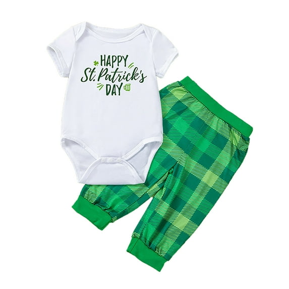 SUXIAN Baby Boy Outfits St Patricks Day Outfit Two Bodysuit Romper and Pant Set for 0-24 Months Light Green 12-24 Months