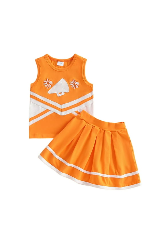 Baby Girl Cheerleading Set Shirts Skirts Halloween Cheerleading Outfits for Girls Age 0-4 Years Orange 3Y