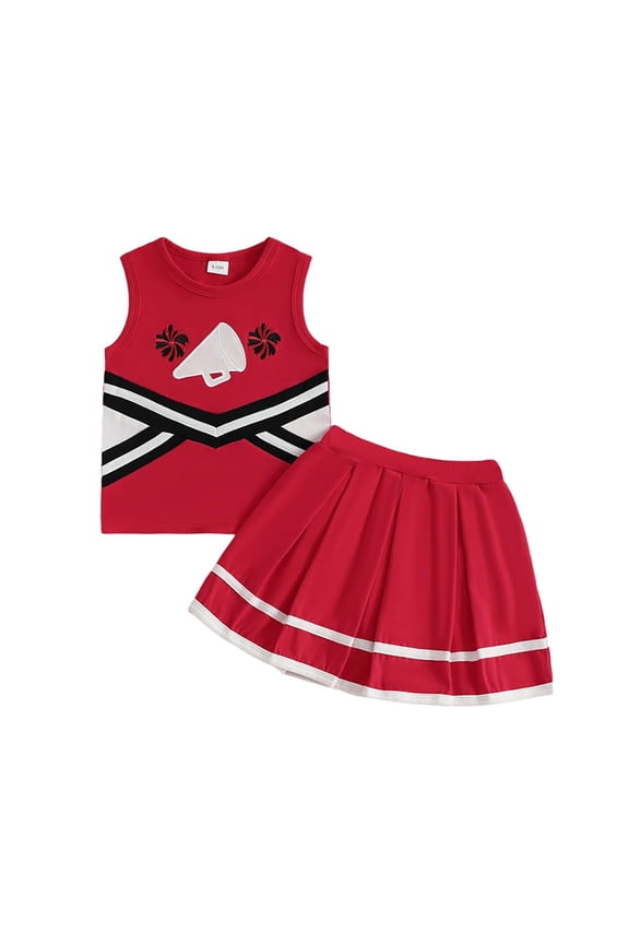 Baby Girl Cheerleading Set Shirts Skirts Halloween Cheerleading Outfits for Girls Age 0-4 Years Red 3Y