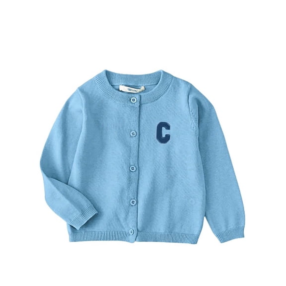 SUXIAN Baby Girls Cardigan Long Sleeve Button Sweater Crew Neck for Toddlers Light Blue 6-7 Years