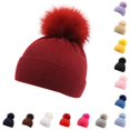 thumbnail image 1 of SUXIAN Kid Winter Hat Knitted Woolen Big Pom Earflap Warm Autumn Boys Girls Cap 1-2 Years, 1 of 4