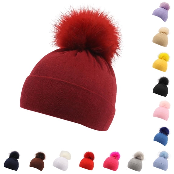 SUXIAN Kid Winter Hat Knitted Woolen Big Pom Earflap Warm Autumn Boys Girls Cap 1-2 Years