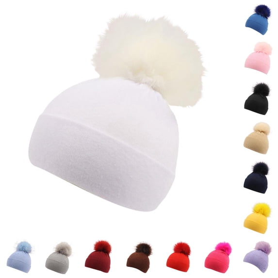 SUXIAN Kid Winter Hat Knitted Woolen Big Pom Earflap Warm Autumn Boys Girls Cap 1-2 Years