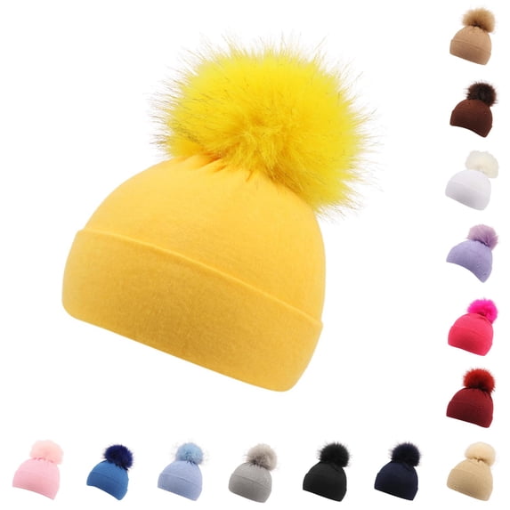 SUXIAN Kid Winter Hat Knitted Woolen Big Pom Earflap Warm Autumn Boys Girls Cap 1-2 Years