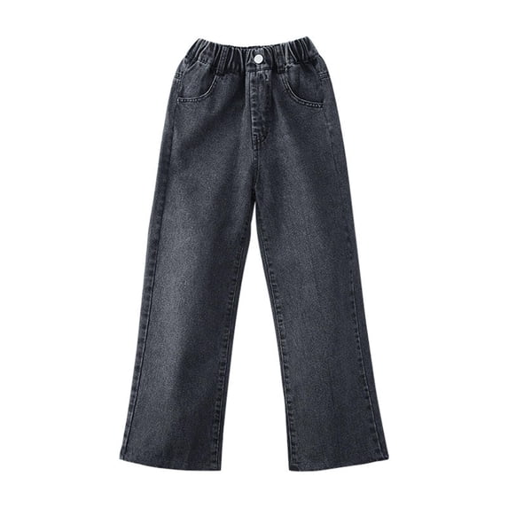SUXIAN Baggy Jeans For Girls Thin Straight Leg Wide Loose Fit Casual Winter Comfortable Denim Pants Girl Jeans Black 4-5 Years