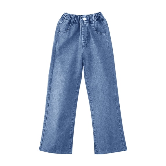 SUXIAN Baggy Jeans For Girls Thin Straight Leg Wide Loose Fit Casual Winter Comfortable Denim Pants Girl Jeans Blue 12-13 Years